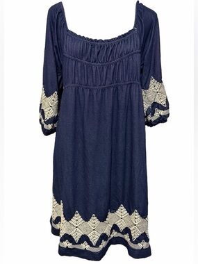 Uncle Frank Blue Denim Look Embroidered Boho Peasant Dress size medium